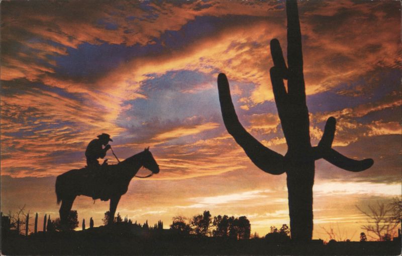 Pausing for a Light at Sunset, Cowboy Silhouette RAY MANLEY