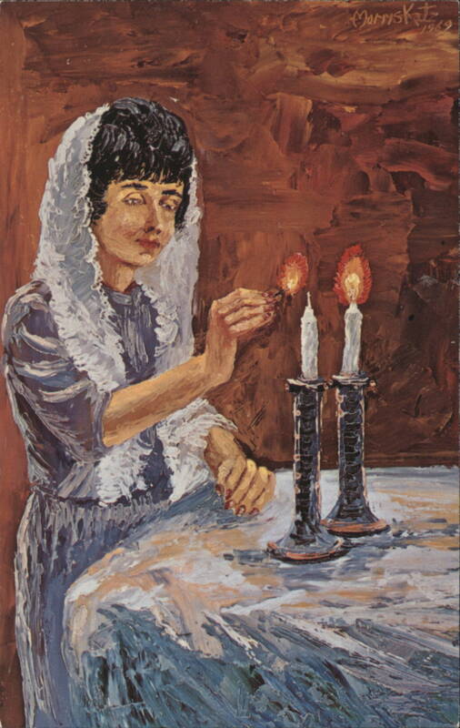 Friday Eve Candle Lighting, Painting by Morris Katz
