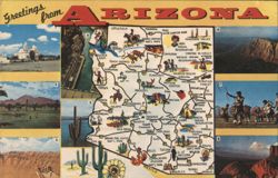 Greetings from Arizona - Map and Attractions Postcard