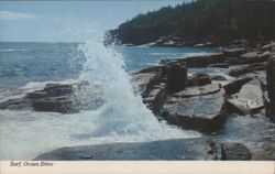 Surf at Otter Cliff, Ocean Drive, Bar Harbor Postcard
