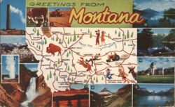 Greetings from Montana, Large Letter Map Postcard