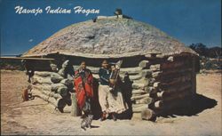 Navajo Indians and Their Hogan Postcard