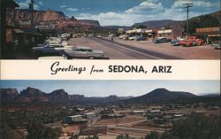 Greetings from Sedona, Ariz: Town & Red Rock Views Postcard
