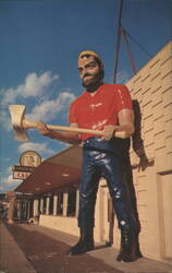 Lumberjack Cafe & 20-Foot Statue, Flagstaff Postcard