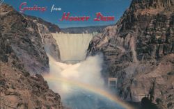 Greetings from Hoover Dam with Rainbow Postcard