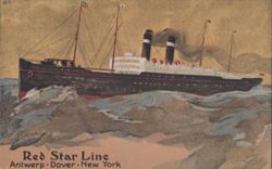 Red Star Line Steamship, Antwerp-Dover-New York Service Postcard