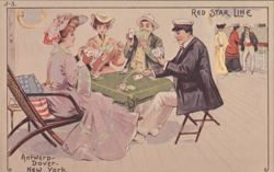 Red Star Line's S.S. FINLAND, Bridge Game on Deck, 1907 Postcard