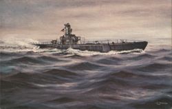 USS Ling (SS 297) Submarine at Sea Postcard