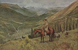 Mountain Man on Horseback, Western Landscape Painting Postcard