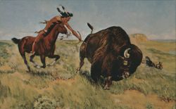 Native American Buffalo Hunt by Byron Wolfe Postcard