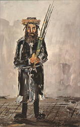 Rabbi with Esrog and Lulav, Art by Morris Katz Postcard
