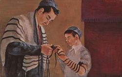 Preparing for Bar Mitzvah, Painting by Morris Katz Postcard