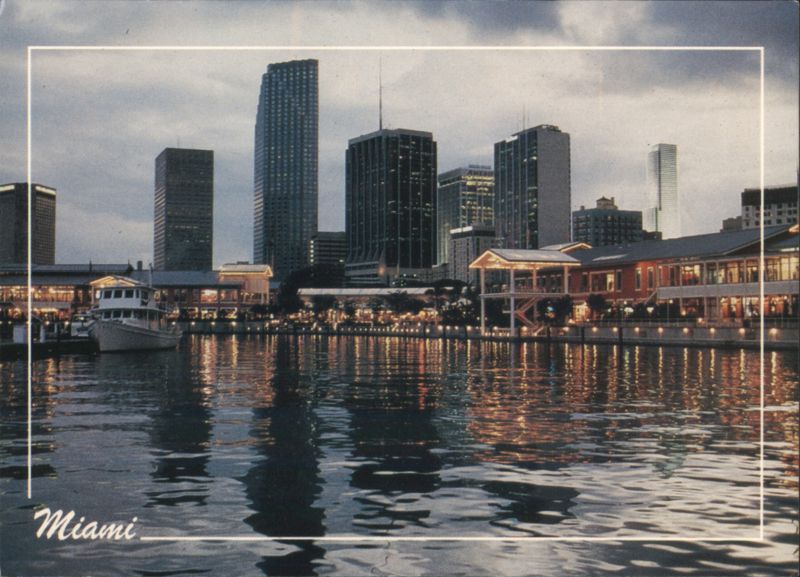 Miami Bayside at Night, Skyline View Florida METRO-DADE