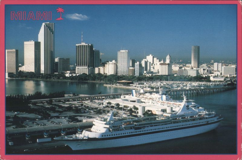 Miami Skyline and Royal Caribbean Cruise Ship Florida