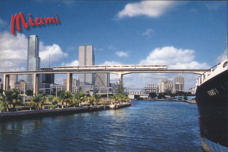Miami River, Downtown Skyline, and Metromover Florida