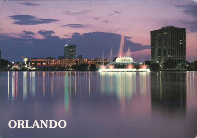 Orlando Skyline and Lake Eola Fountain at Dusk Florida