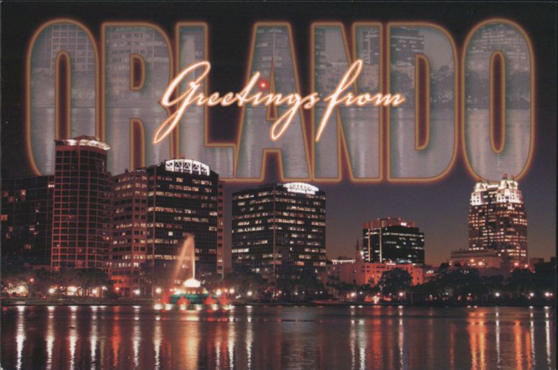 Greetings from Orlando, Lake Eola at Night Florida