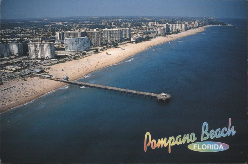Pompano Beach, Florida - Aerial View of Beach and Pier