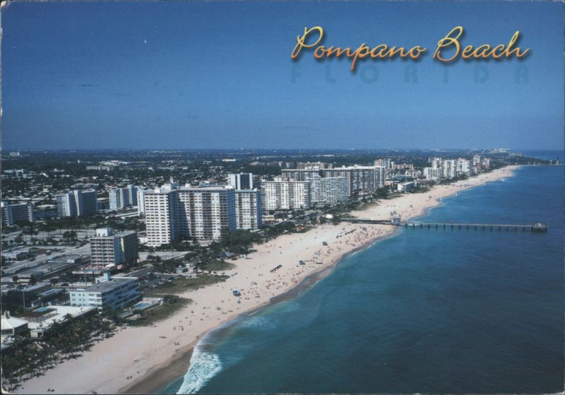 Pompano Beach, FL - Aerial View of Coastline and Pier Florida