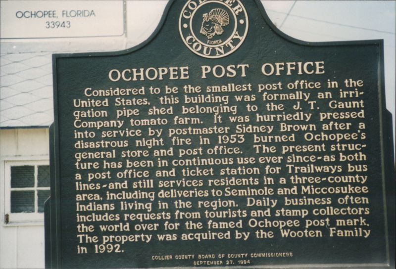 Ochopee Post Office Historical Marker, Ochopee, FL Florida