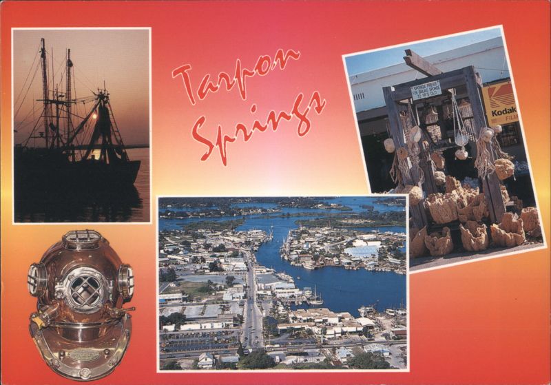Tarpon Springs, FL - Sponge Diving, Boat & Aerial View Florida