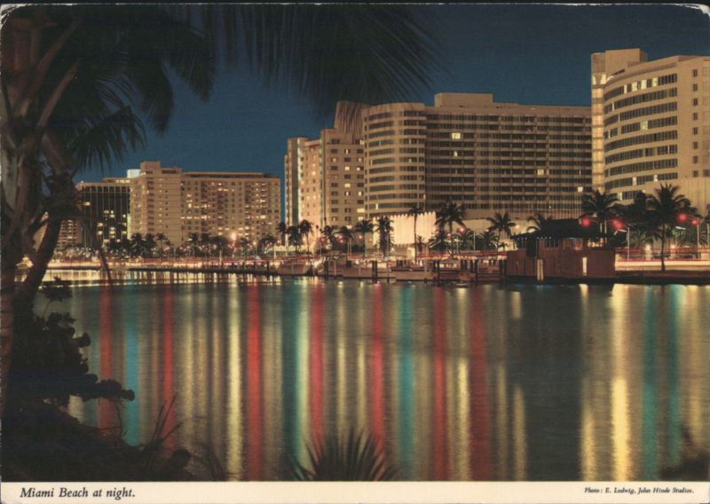 Miami Beach at Night, View Across Indian Creek Florida