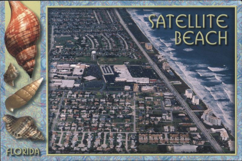Aerial View of Satellite Beach, Florida with Seashell Border