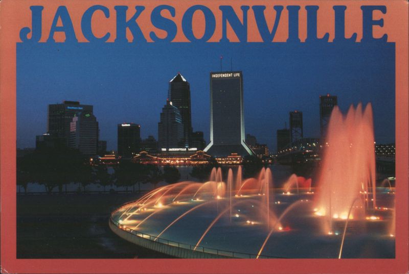 Jacksonville Night Skyline by Friendship Fountain Florida