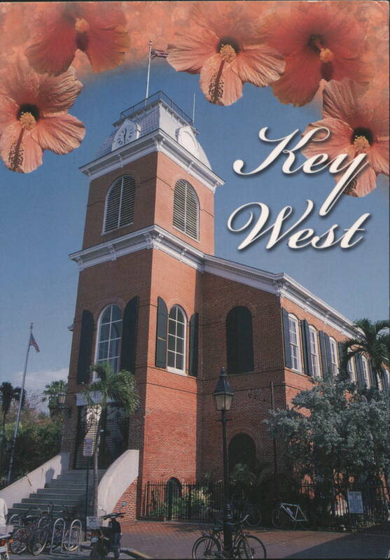 Old City Hall, Key West, with Hibiscus Flowers Florida