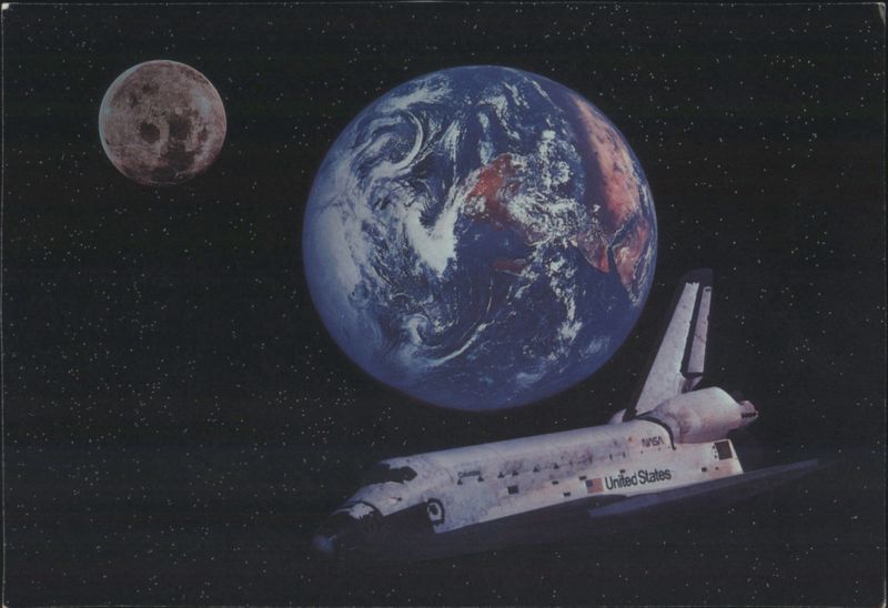 Orbiter Columbia, Earth, and Moon in Space T.I.B. - J.H. CARMICHAEL, JR.