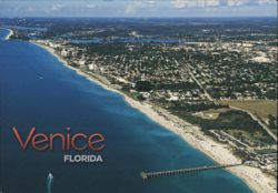 Venice, Florida Coastline and Pier, Aerial View Postcard