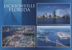 Jacksonville, FL - Skyline, Stadium & Bridges Postcard