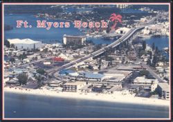 Ft. Myers Beach, FL, Aerial View with Bridge Postcard