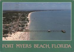 Fort Myers Beach, Florida, Aerial View with Pier Postcard