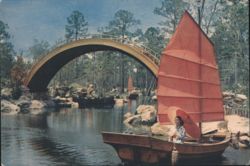 Red-Sailed Junk near Half-Moon Bridge, Marco Polo Park Postcard