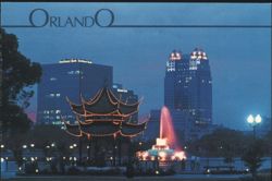 Orlando: Lake Eola Park Gazebo & Fountain at Night Postcard