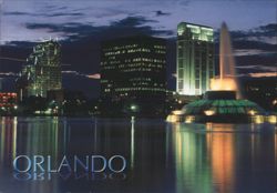 Orlando Skyline at Night, Lake Eola Fountain Postcard