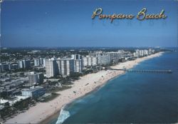 Pompano Beach, FL - Aerial View of Coastline and Pier Postcard