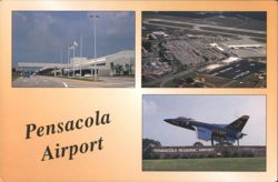 Pensacola Airport, FL - Terminal, Aerial, Blue Angels Jet Postcard