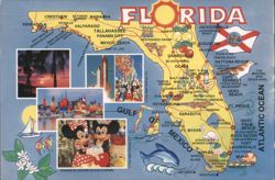 Florida State Map with Tourist Attractions Postcard