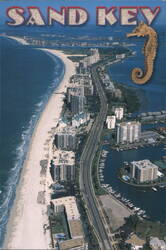 Sand Key, Florida, Aerial View with Seahorse Postcard