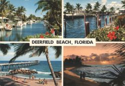 Deerfield Beach, FL - Pier, Canals & Beaches Postcard