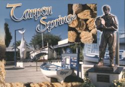 Tarpon Springs, Florida - Sponge Diver Statue & Docks Postcard