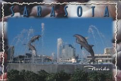 Sarasota Dolphin Fountain, Sarasota Bay Postcard