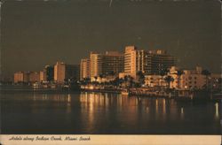 Hotels along Indian Creek, Miami Beach at Night Postcard