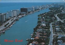 Miami Beach, FL - Collins Ave & Indian Creek Waterway Postcard