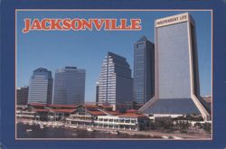 Jacksonville Skyline & Landing, Independent Life Building Postcard