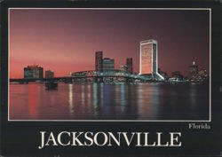 Jacksonville, FL Skyline at Dusk, St. Johns River Postcard