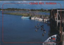 Waterfront Scene with Pelicans, Cedar Key, Florida Postcard