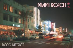 Ocean Drive, Miami Beach Deco District at Night Postcard